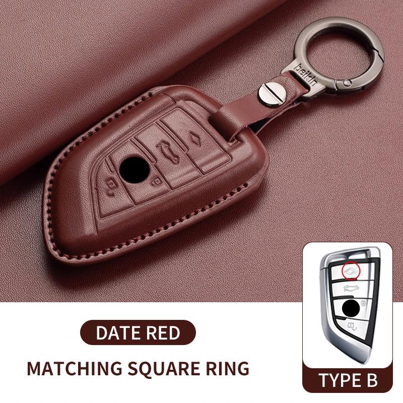Genuine Leather Auto Smart Key Fob Cover Case Housing Fit For Bmw X1 X3 X5 X6 X7 1 3 5 6 7 Series G20 G30 G11 F15 F16 G01 G02 F48 Keyless Key Fob