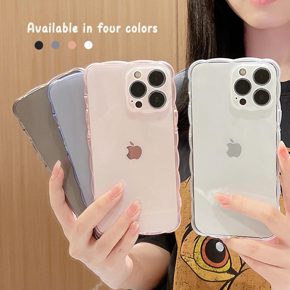 Translucent Large Waves Iphone14pro Max Apple 15 Mobile Phone Case 11 Anti Fall 16 Soft 8p Solid Color 13 Suitable X