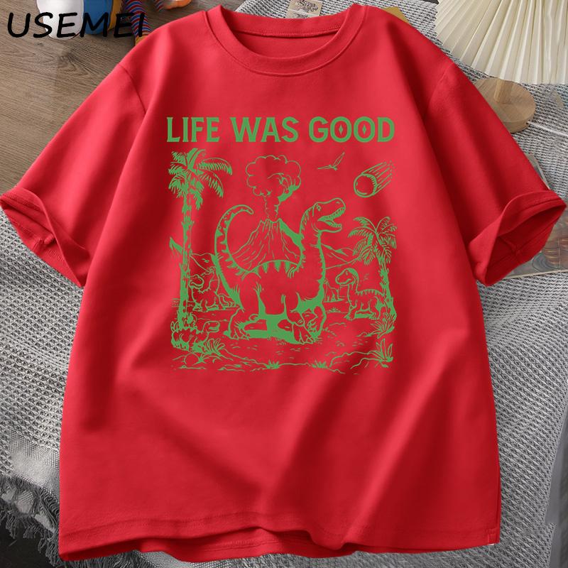 Funny Dinosaur Meme T Shirt Life Was Good Silly Tshirt Retro 90s Dino Tshirt Meme Graphic Tee Shirt Unisex Cotton Graphic Tees S