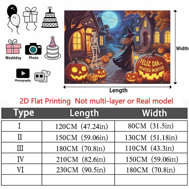 Party Backdrop Halloween Flat Spooky Witches Pumpkins Skeletons Hanging Round Photo Booth Decor Party Decor