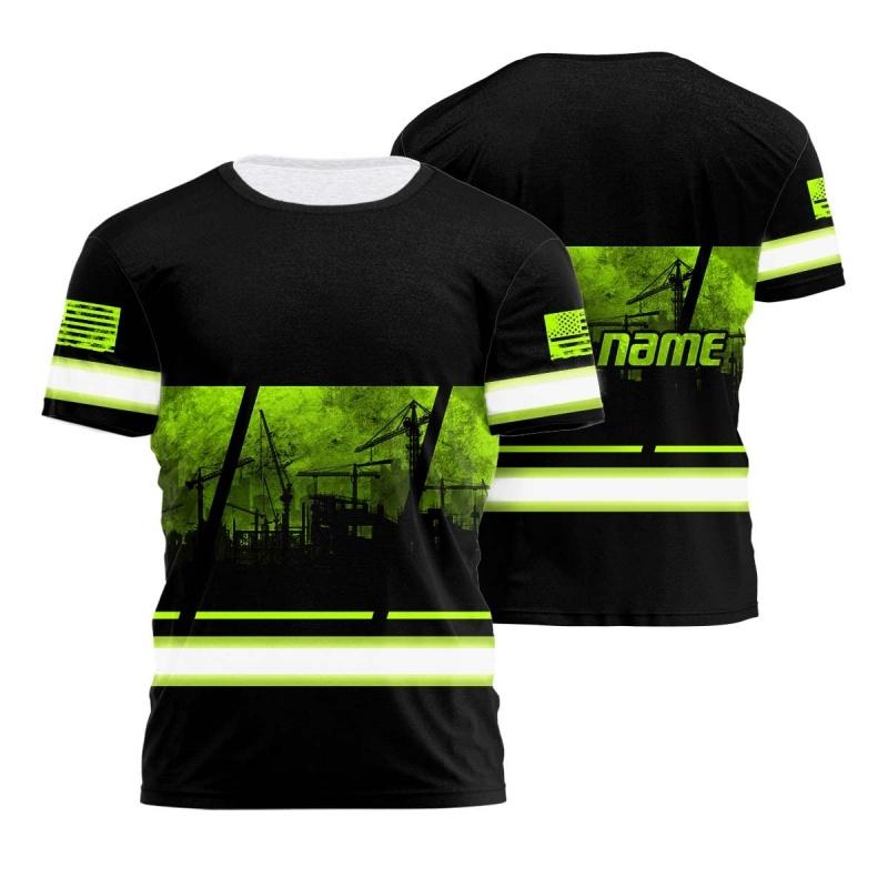 Customized Name Reflective T Shirt For Men Summer Loose Safety Workwear Round Neck Short Sleeve Tees American Flag Printed Tops