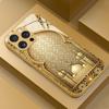 Golden architectural pattern glass phone case suitable for iPhone 17 16 15 14 13 12 11 Pro Max Plus anti drop and shockproof