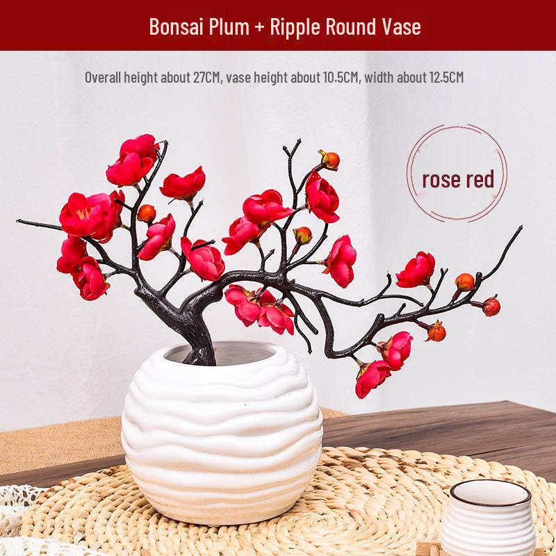 Artificial Plum and Peach Blossom Branch Ornament for Living Room - Dried Flowers Bonsai Arrangement In Pot for Indoor Winter Decoration