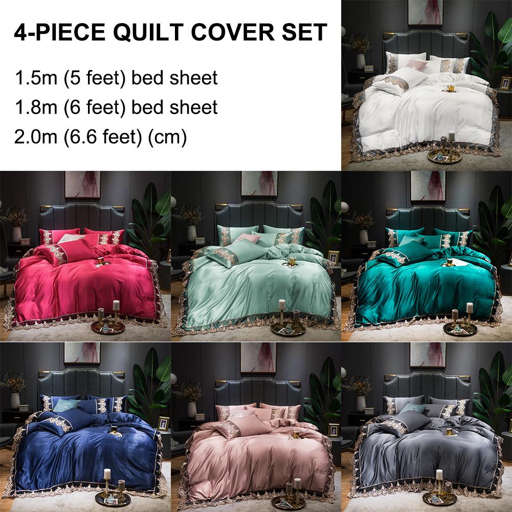 Buy 4piece Quilt Cover Set Ultra Soft Ice Silk Bed Sheet with Pillow