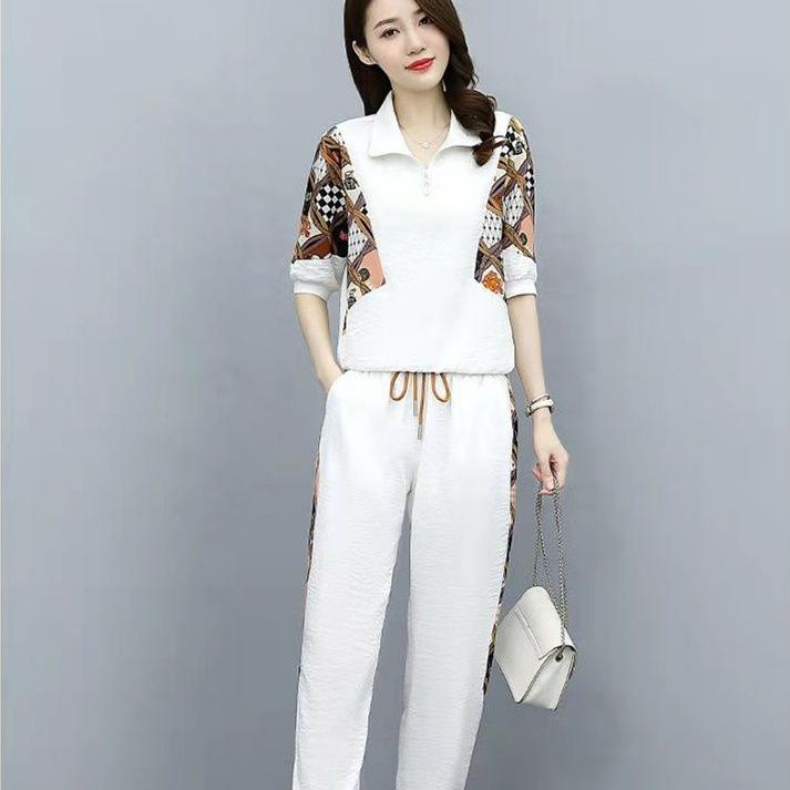 2BUC/Set Set de modă Set sport casual de vară Pulover imprimat pentru femei Pantaloni Harlan Set două piese