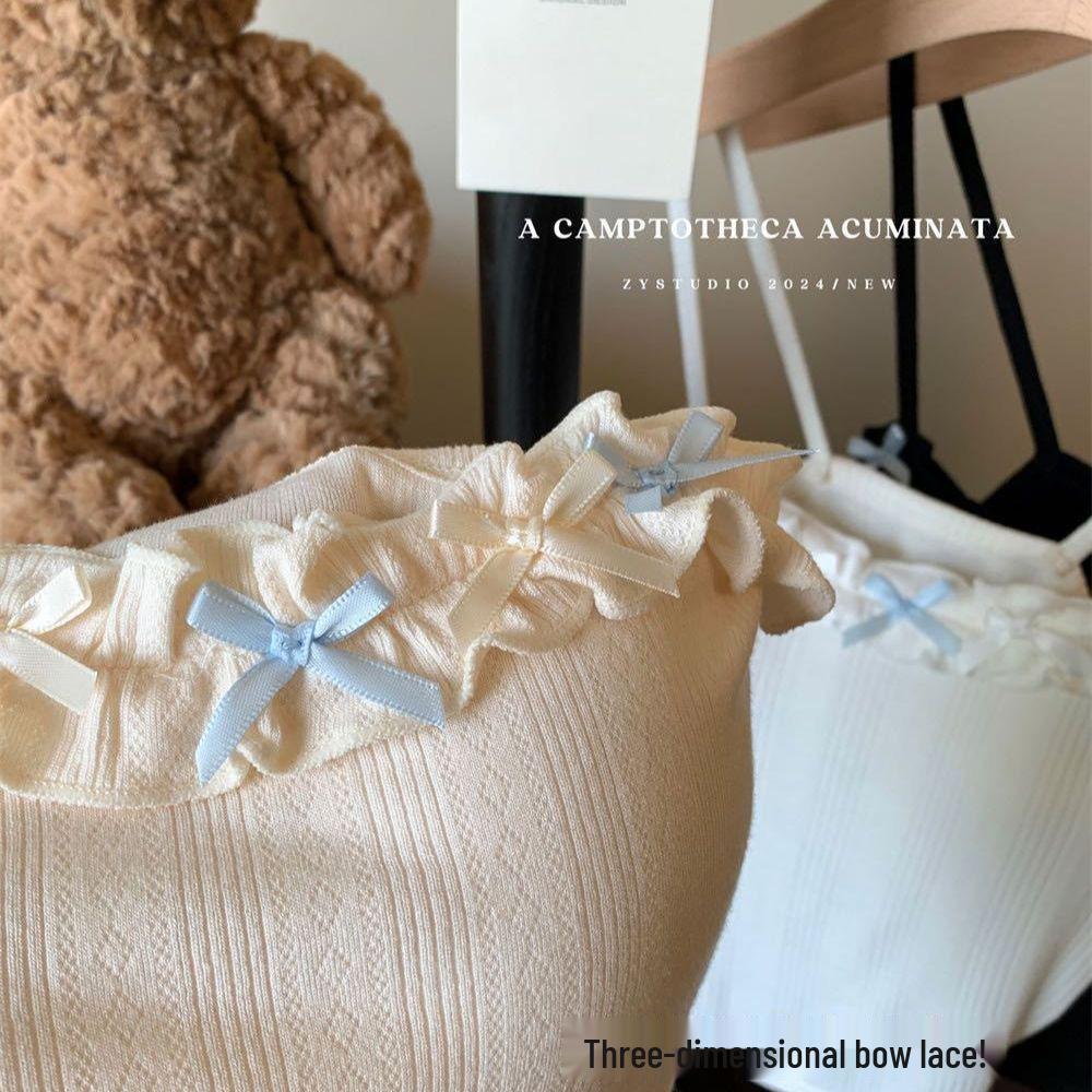 Korean Style Bowknot Patchwork Camisole with Chest Pads - Women's Summer Spicy Girl Lingerie