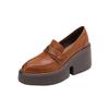 High-heeled leather platform loafers women's 2025 spring and autumn new pointed camellia slope heel cowhide single shoes waterproof table