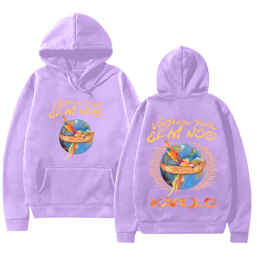Karol G Viajando Por El Mundo Tropitour Hoodies Long Sleeve High Street Sweatshirts Unisex New Pattern Pullovers