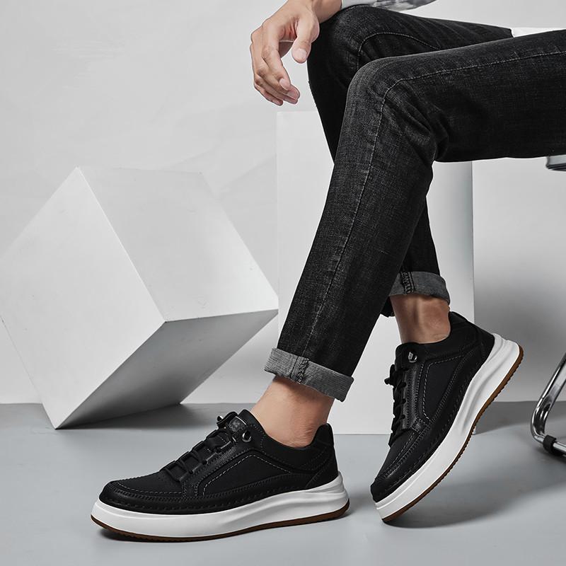 Fashion Handmade Lace-Up Walking Footwear All-match Fashion Flats Men's Genuine Leather Skate Shoes Male Comfortable Outdoor Sneakers