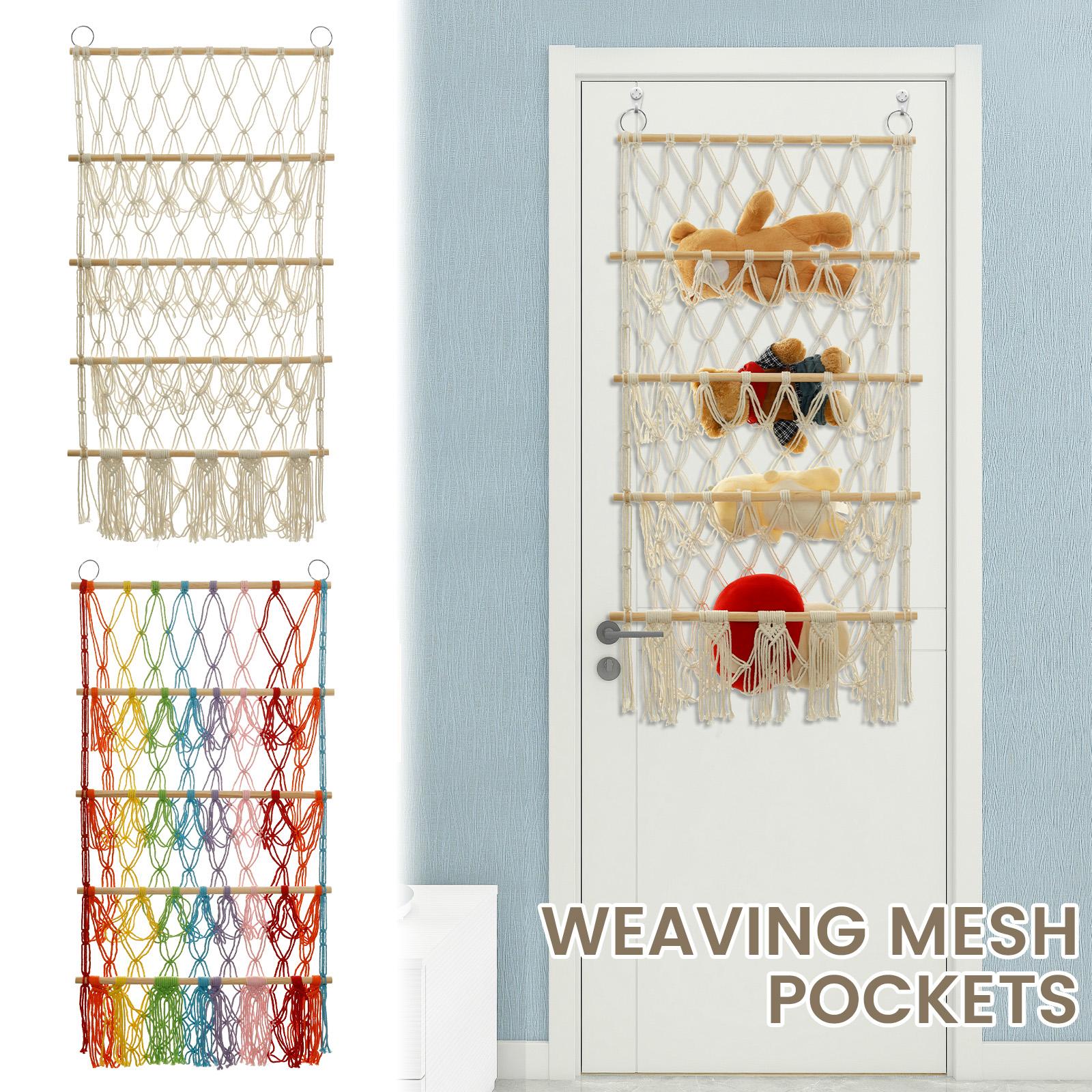 4 Tiers Toy Net Stuffed Animal Storage Hammock Cute Stuff Animal Organizer Plushie Net Space Saving Macrame Wall Toy Holder bianco