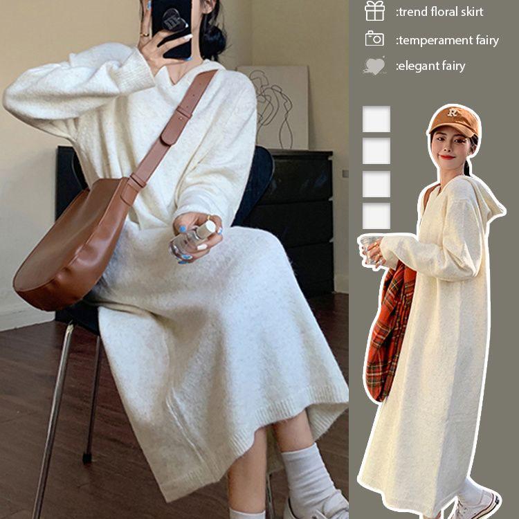 

Весенне-летнее трикотажное платье свободного кроя в корейском стиле с капюшоном One Size абрикосовый