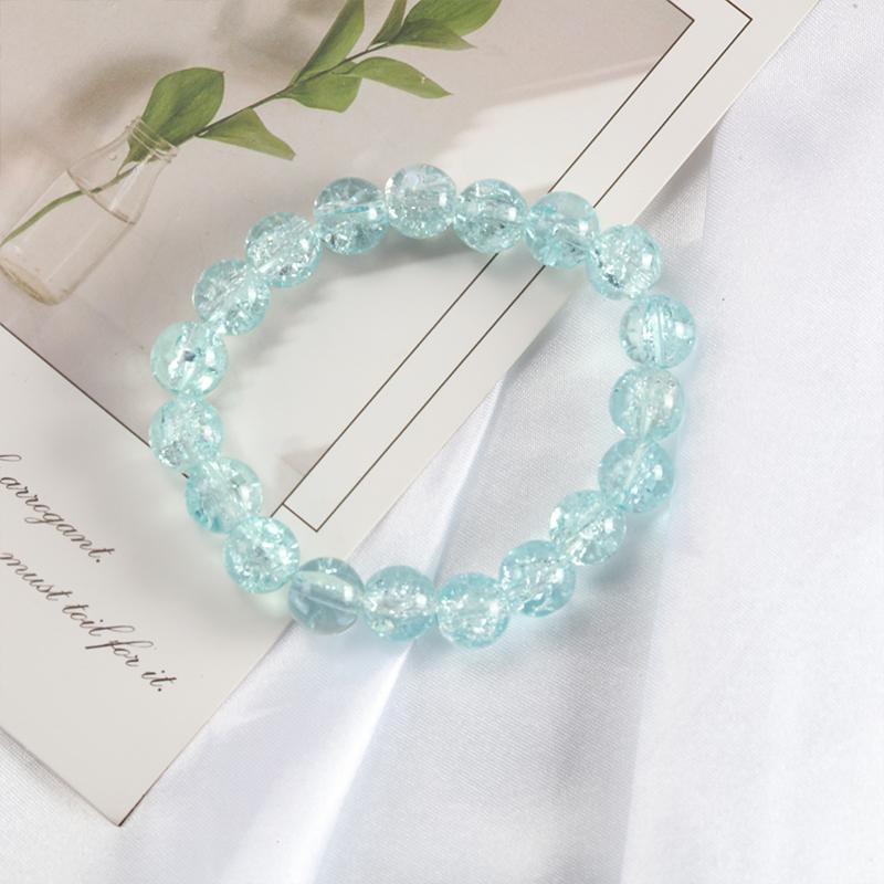 10mm Y2K Style Cracked Bead Bracelet, Multi Color Glass Round Bead Women's Fashion Jewelry Suitable For Daily Wear
