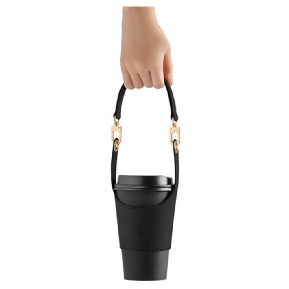 Insulated Leather Cup Holder PU Handle Cup Bag Accompanied Tumbler Carrier Pouch  Body Strap