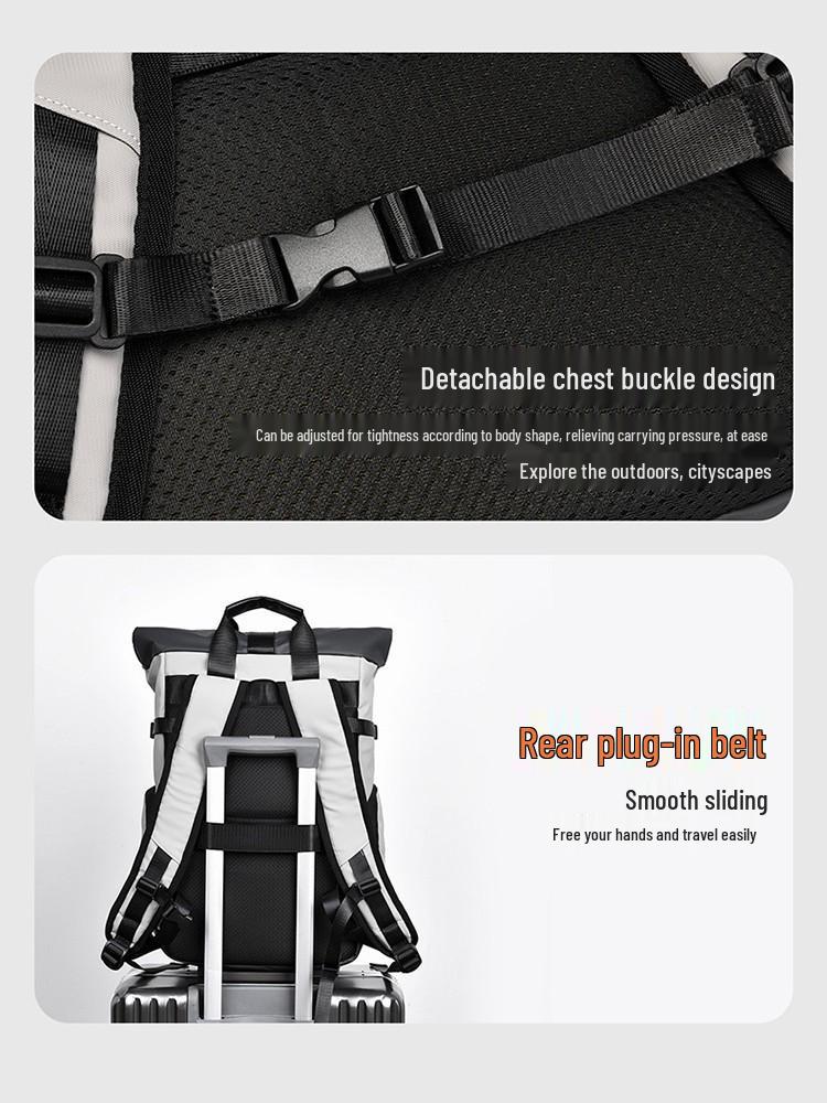 Men's Color-Blocked Roll-Top Backpack: Large Capacity & Multi-functional with Custom Logo Options