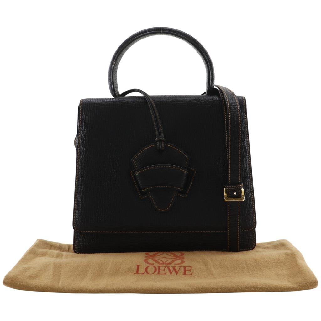 LOEWE Barcelona Handbag 2WAYShoulder black Embossed Leather Women Used