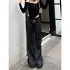 Pantaloni Svasati Basso Vita Decorativi Sottili Neri Rivettati Design Retro Y2k Harajuku Goth Donna