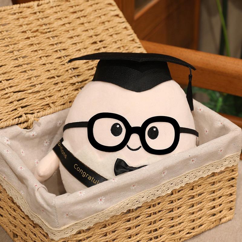 Graduation Plush Doll with Cap & Glasses - Cute Egg Doctor Cushion, Perfect Student Gift