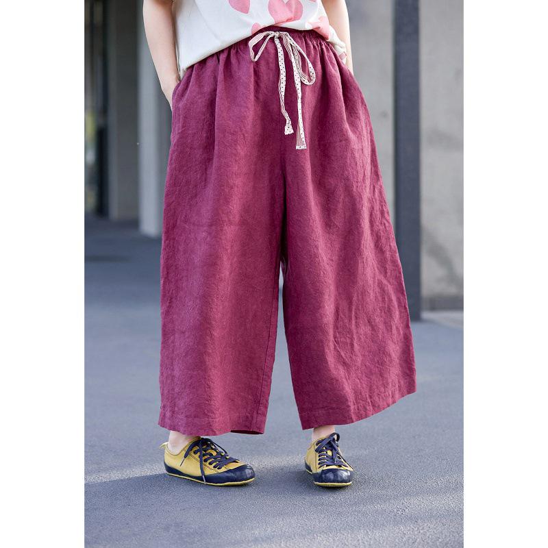 

Autumn Retro Rose Purple Linen Straight-Leg Pants for Women Large ярко-розовый/фиолетовый