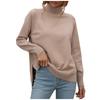 Dámský módní jednobarevný svetr s polovičním vysokým límcem, rozparkem dole a raglánovými dlouhými rukávy