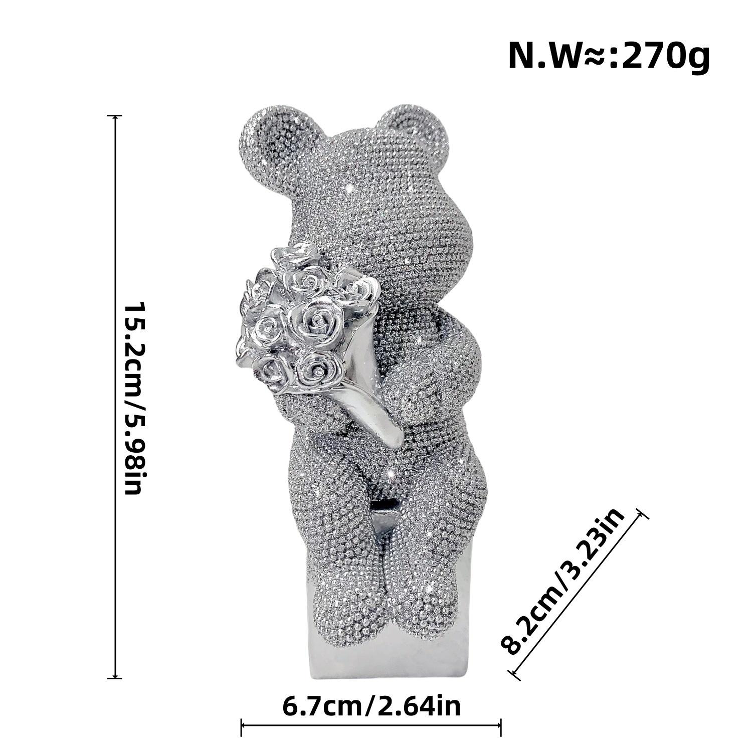 

Sparkling Diamond Resin Teddys Bear Ornament With Flower Bouquet Luxury Decoration Gift Girlfriend Living Room Entrance Display