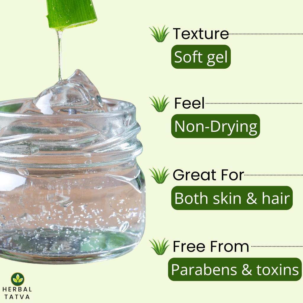 Herbal Tatva Pure Aloe Vera Gel For Skin & Hair | Moisturizing Gel with Multivitamins | Multipurpose Aloe Gel for Skin & Hair | Organic Aloevera Ge