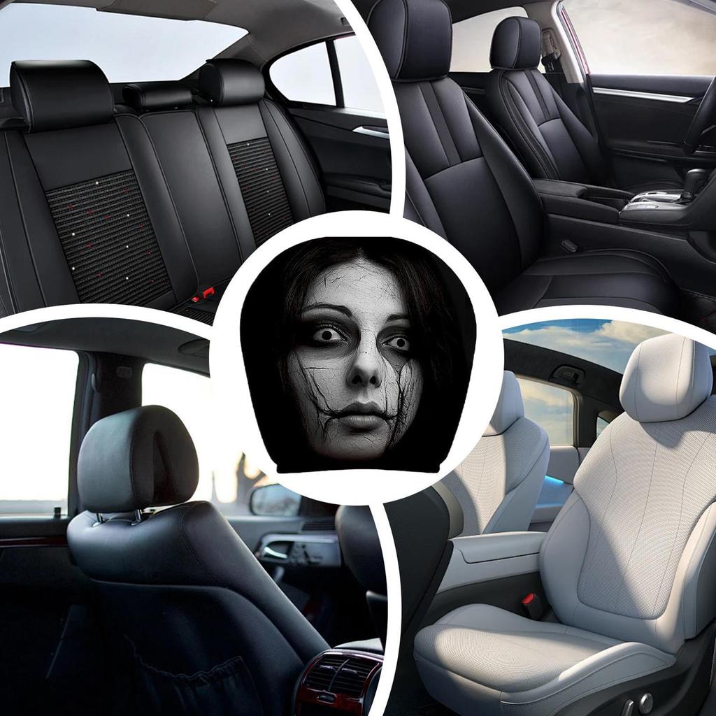 2pcs Car Headrest Covers Universal Elastic Fit Horror Theme Design Funny Playful All Occasions Seat Protectors Car Accessories