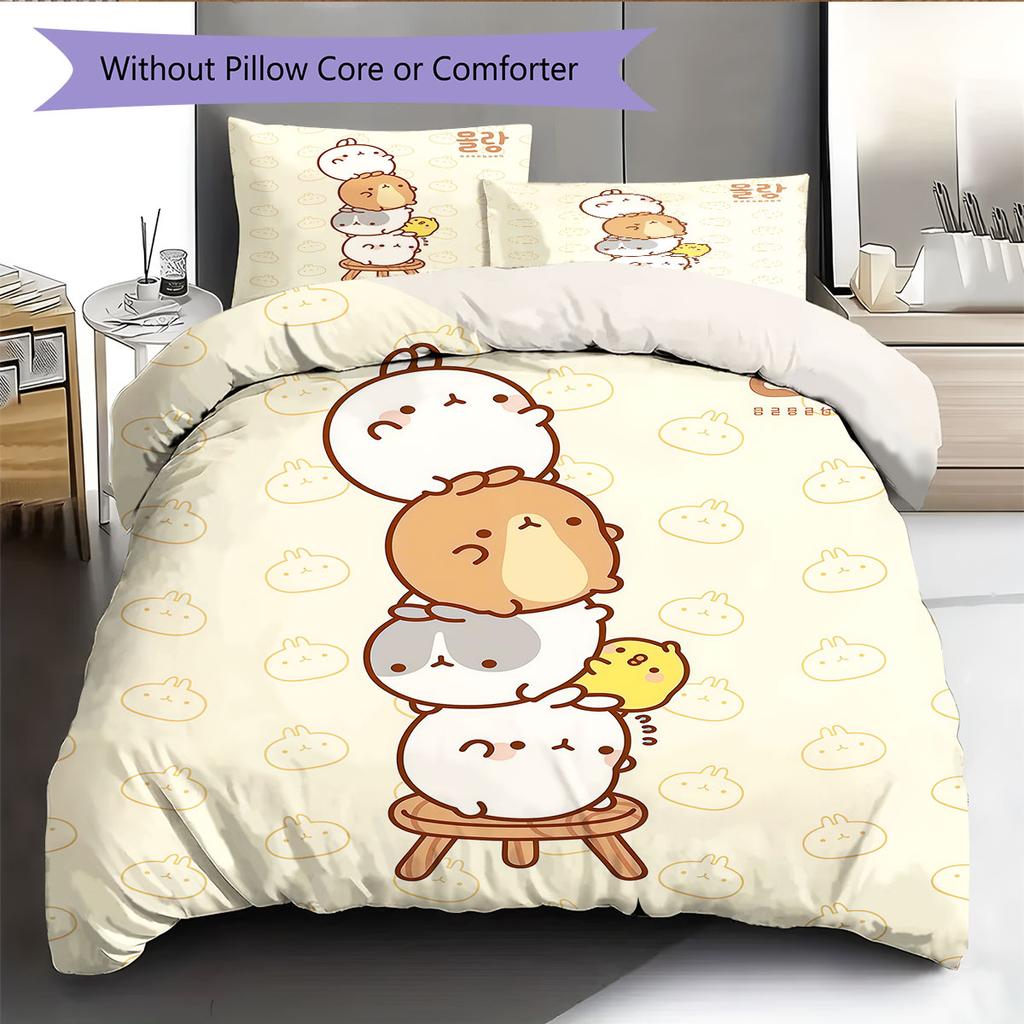 Molang poster Bedding Quilt Set Quilt Cover Pillowcase Home Decoration Birthday Gift (1 * duvet cover + 2 * pillowcase, without core)