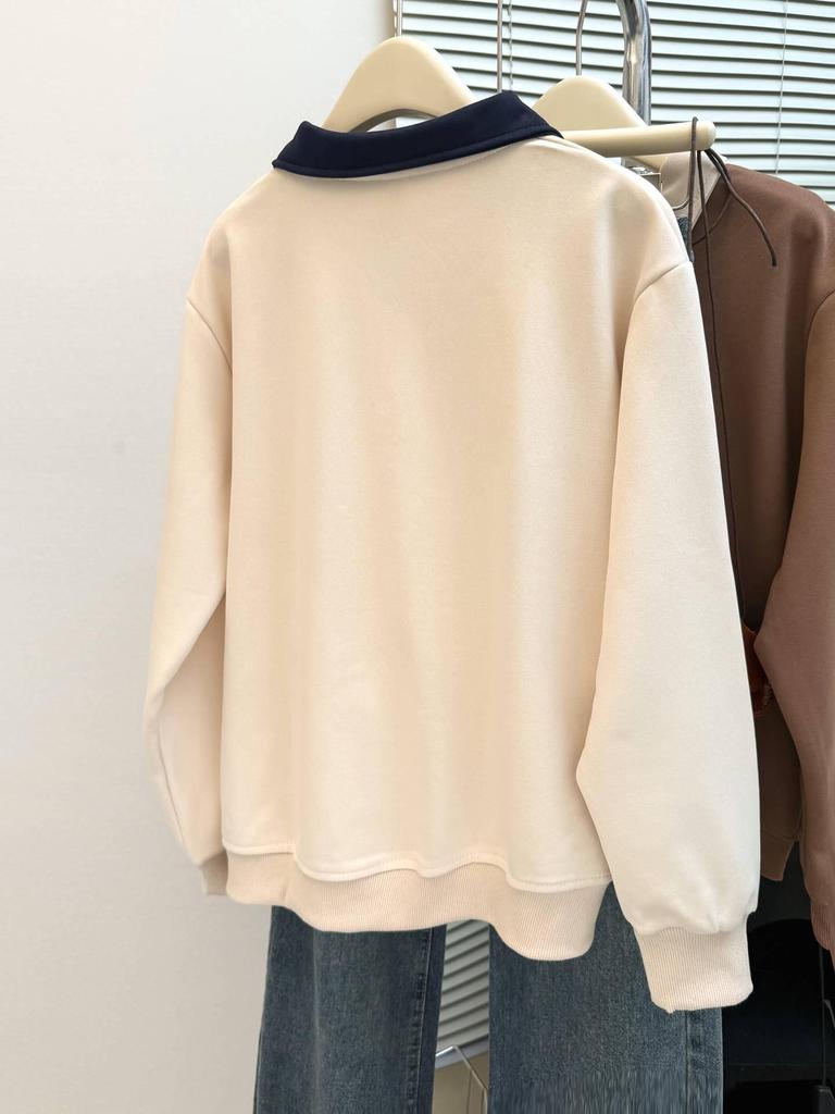 Women's Retro Korean Style Half-Zip Polo Collar Sweatshirt - Early Autumn 2025 Collection