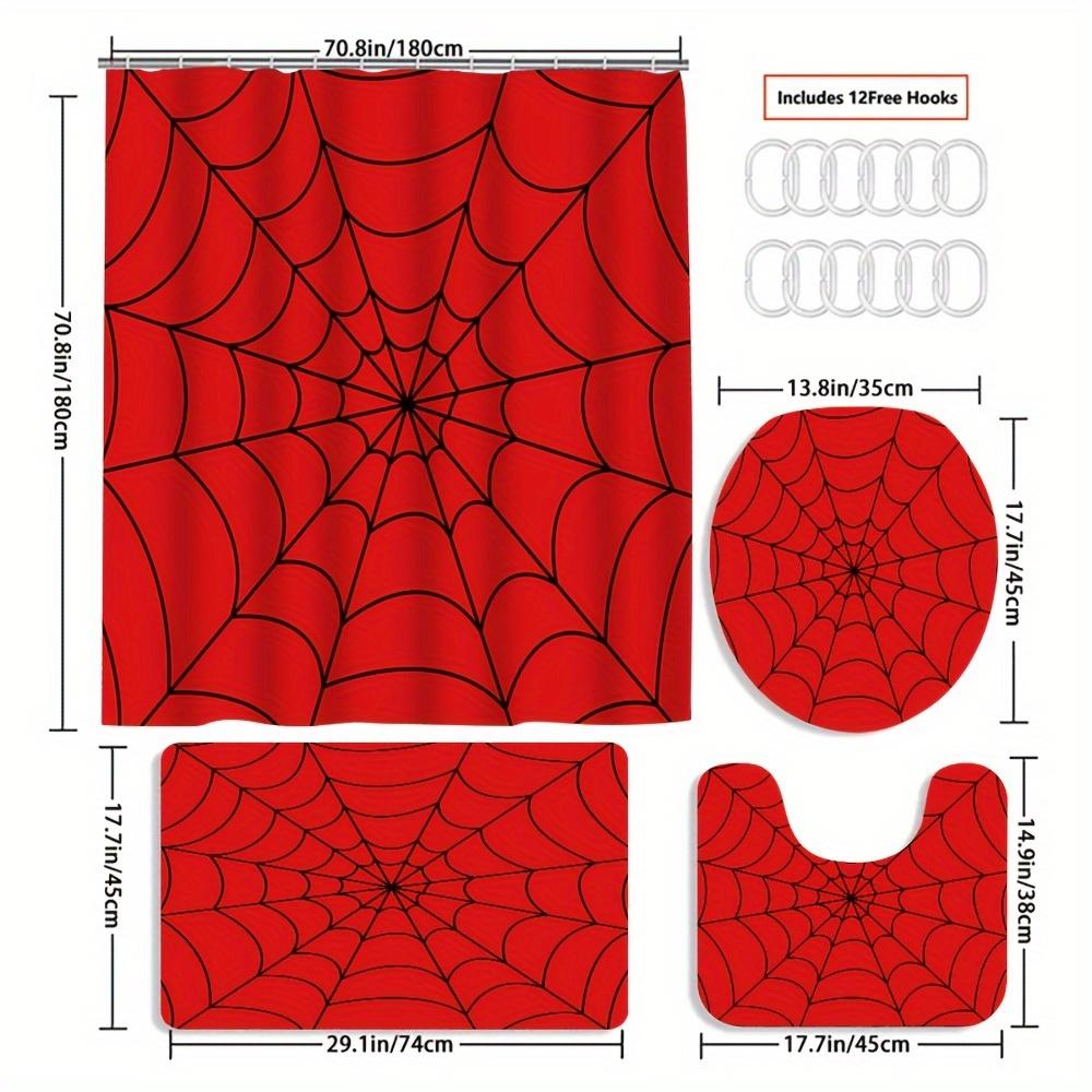 

Spider Web Design Shower Curtain Set With Non-Slip Rugs, Toilet Lid Cover, Bath Mat, And 12 Hooks-Water-Resistant Polyester Bath W60H190(CM)-1 Pcs
