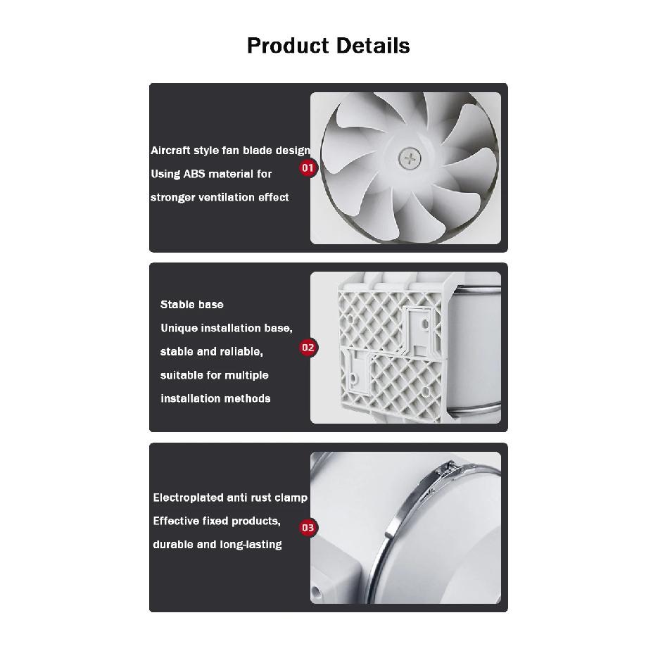 3/4/5 inch Exhaust Fan Home Silent Inline Pipe Duct Fan Bathroom Extractor Ventilation Kitchen Toilet Wall Air Ventilator 110V