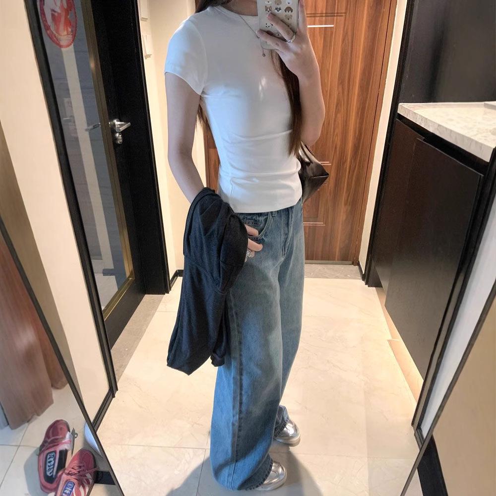 Slimming Figure-Flattering White Spicy Crop Top - Summer Sweet & Spicy Fitted Short Sleeve T-Shirt for Women