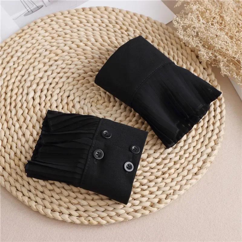 Perfect Match White/Black Detachable Cuffs Extension Pleated Solid Color Shirt Fake Sleeves Wrist Warmers False Sleeves Cuff Accessory