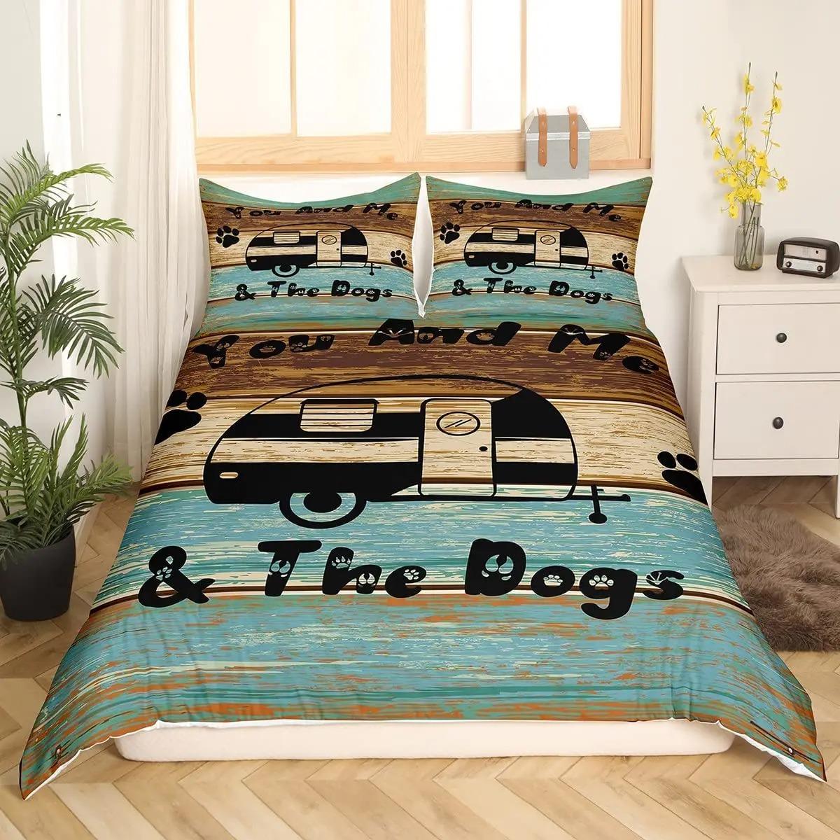 

Постільна білизна Happy Camping King, Літня кемпінгова прикраса для ліжка для хлопчика-підлітка, Сімейний комплект підодіяльника в стилі пляжної відпустки 70x133cm 2pcs