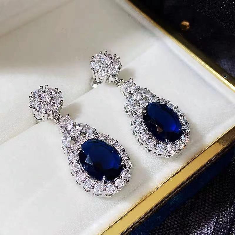 Ultra-Shiny Sapphire Zirconia Water Drop Earrings - European Retro Style for Women, Versatile & Trendy Jewelry