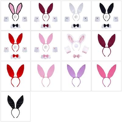 Women Girls Rabbit Ears Headband Collar Bowtie Cuff Bunnies Tail Easter Bunnies Costume Set for Halloween Cosplay Party