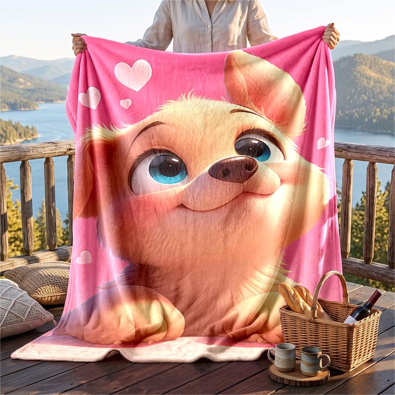 Warm Flannel Blanket Puppy Pattern, Lightweight Comfortable Throw Blanket for Bed Sofa Use