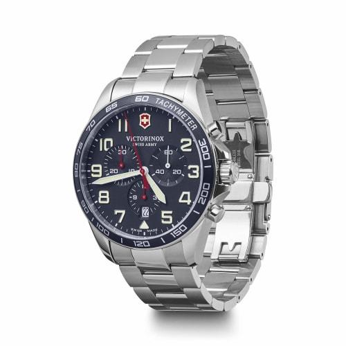 VICTORINOX FIELDFORCE CHRONO Wristwatch, Stainless Steel Case (316L), Blue Dial, Stainless Steel Bracelet, Gift Item 241857