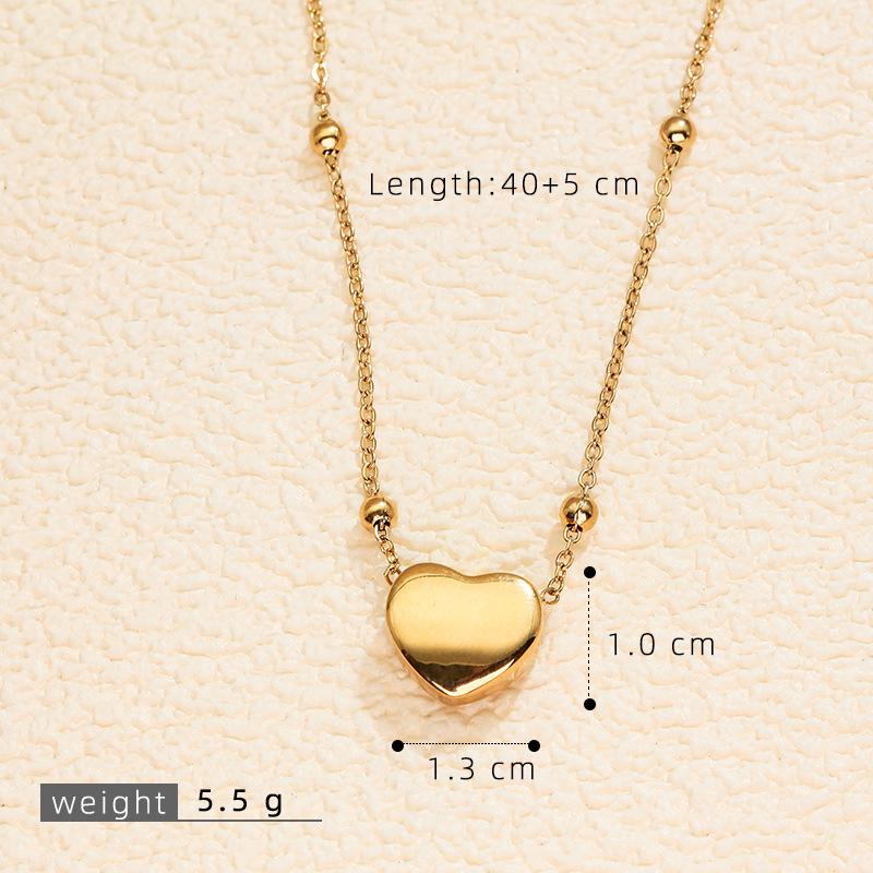 French Heart Stainless Steel Pendant Necklace - Simple & Polished Clavicle Chain