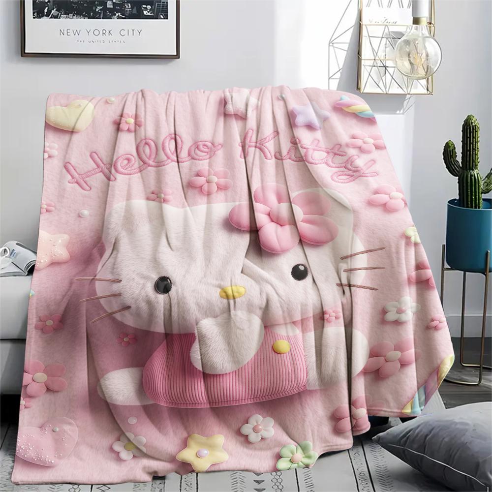 1PC Hello Kitty Pink Print Flannel Blanket, High Quality All Seasons, Home Decor, Warmth and Comfort, Perfect for Christmas Gifts