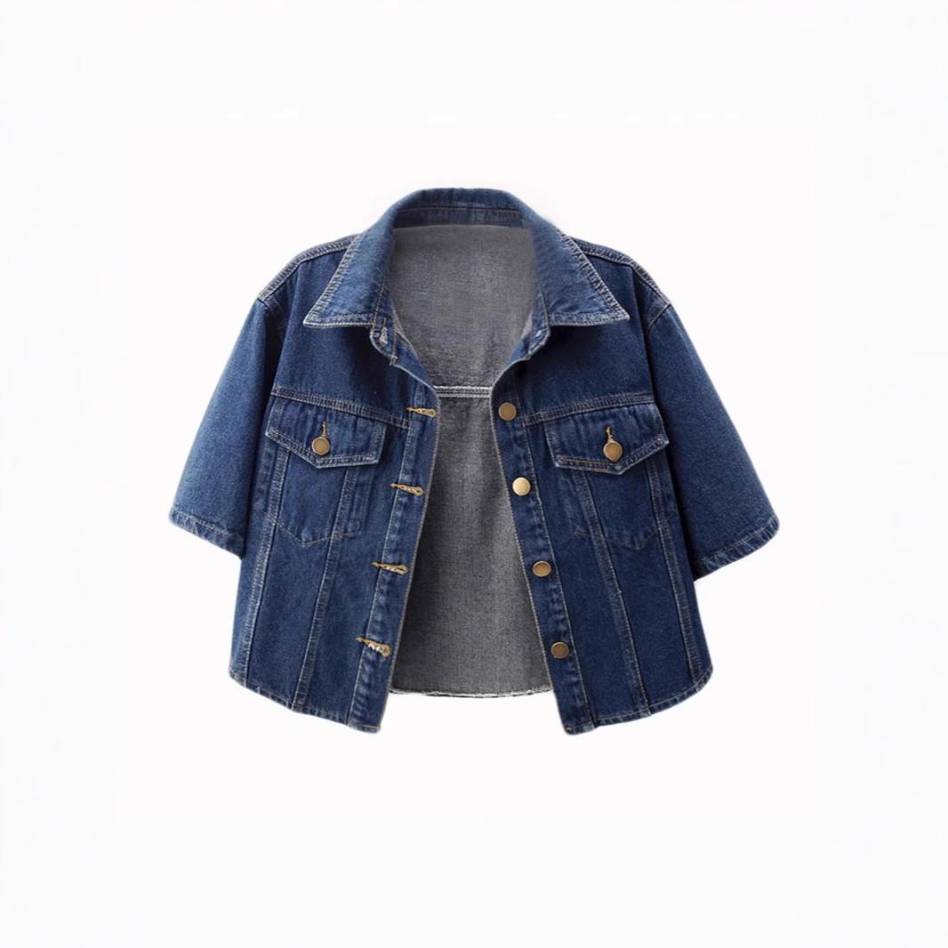 European & American High-Waisted Retro Denim Top XL темно-синий