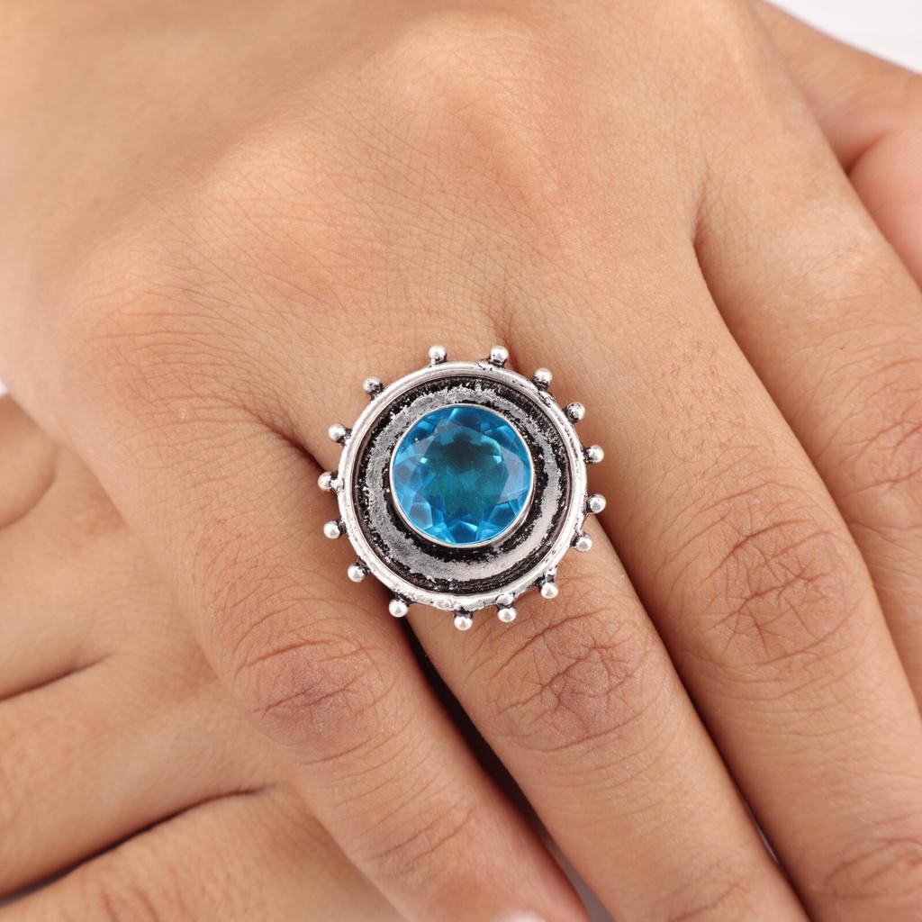Swiss Blue Topaz Gemstone 925 Sterling Silver Gift Jewelry Handmade Women Ring RR-49-8