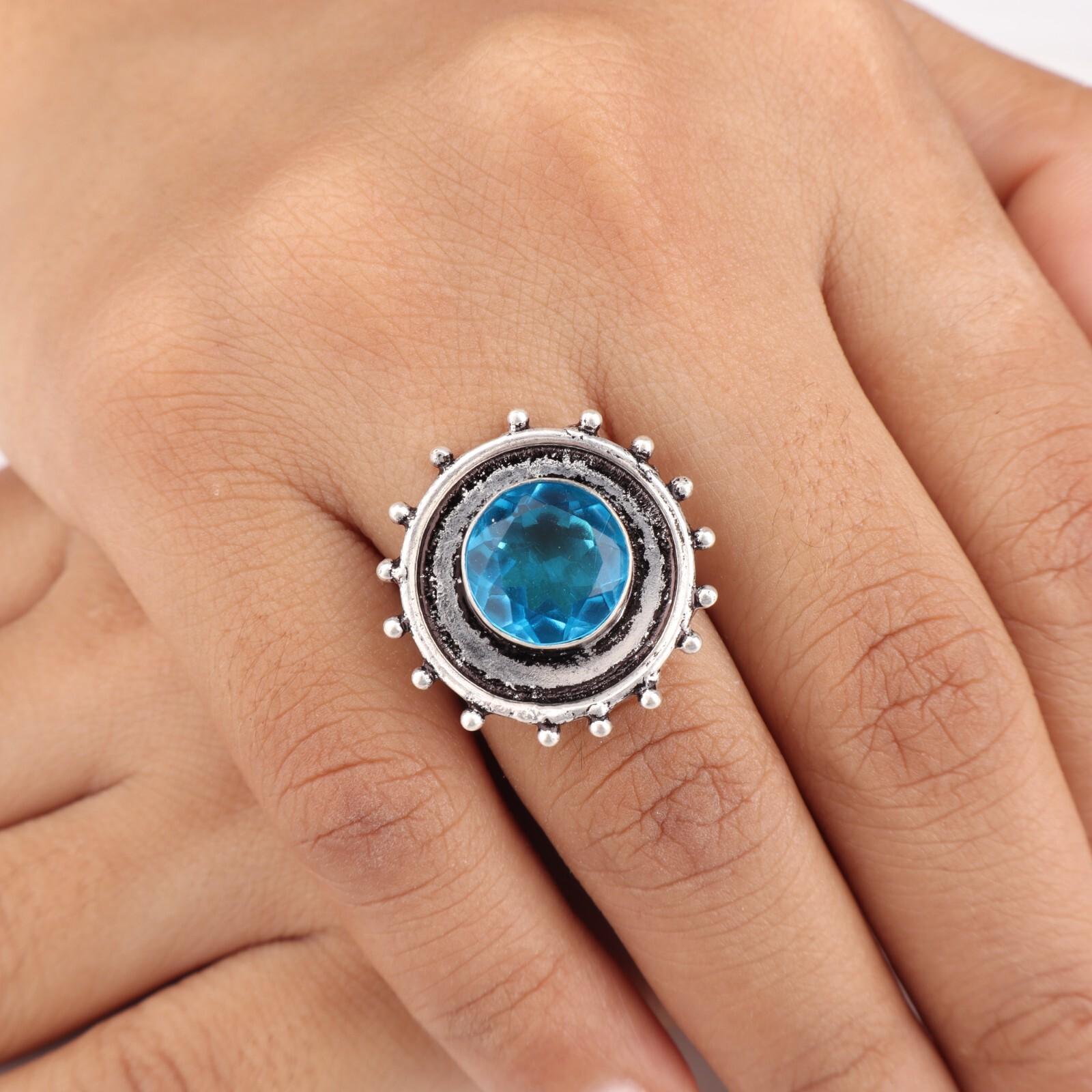 

Швейцарский голубой топаз драгоценный камень 925 стерлинговое серебро подарок ювелирное изделие ручной работы женское кольцо RR-49-8 9