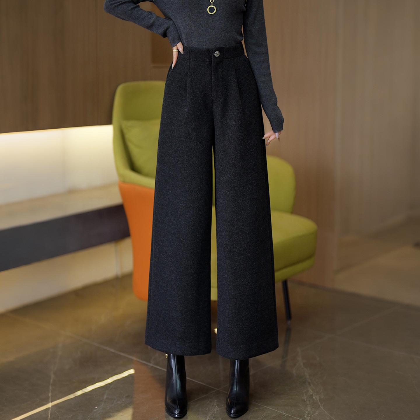 

Women s High Waist Woolen Wide-Leg Pants - Snowflake Pattern, Warm Bootcut Style, Perfect for Fall and Winter 2025. L (105-115 lbs)