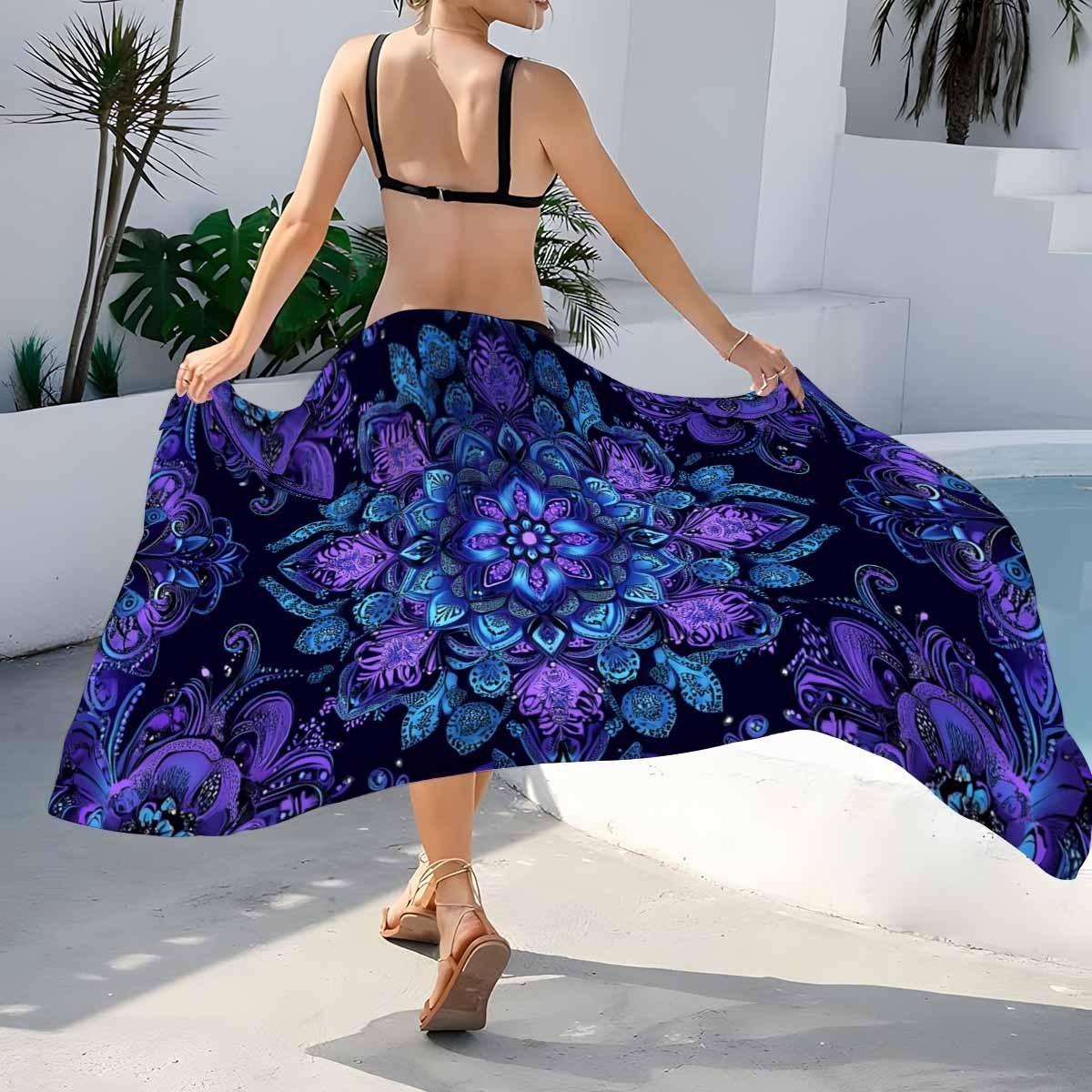 Ka Chen Muxi Women's White Bohemian Style Mandala Patterned Chiffon Beach Towel Skirt - Lightweight, Versatile Wear As Hoodie Or Sarong,For Cm