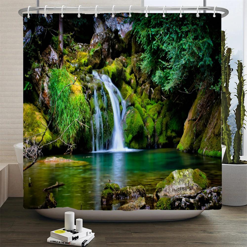 Serene Natural Scenery Shower Curtain with Hooks  Outdoor Vibe Decor for Bathrooms, Reinforced Eyelets & Easy To Clean