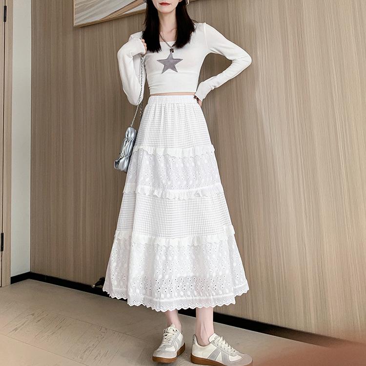 

Женская миди-юбка А-силуэта с кружевом и высокой талией - Приталенная сетка на весну/лето XL