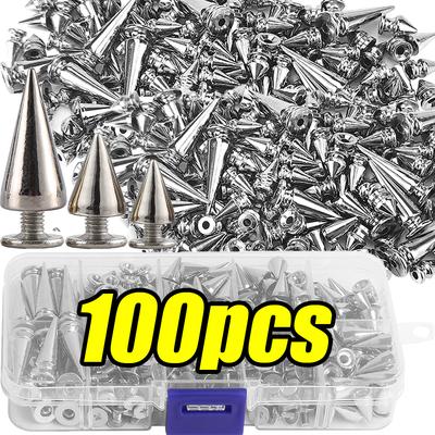 Double Caps Silver Rivets Cone Studs Silver Round Cone Spikes DIY Punk Cone Studs Shoes Clothing Garment Nail Rivet Handcrafts