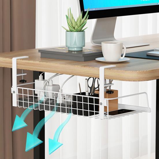 Storage Rack Under-Desk Cable Management Tray Large Capacity Hollow Design Easy To Install Adjustable Cable Management Rack