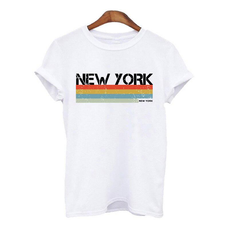 Harajuku Women Tshirt New York Summer Print White Black T Shirt Ladies Clothing 90S Tops Graphic Clothes Female Tee Shirt 2025