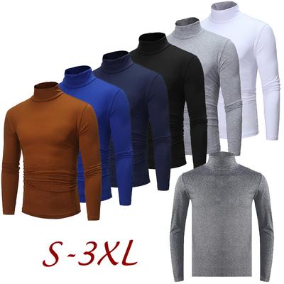 Herren-Pullover mit hohem Kragen, Basic-Rollkragenpullover, schmale Passform, T-Shirts, lässig, einfarbig, langärmelig